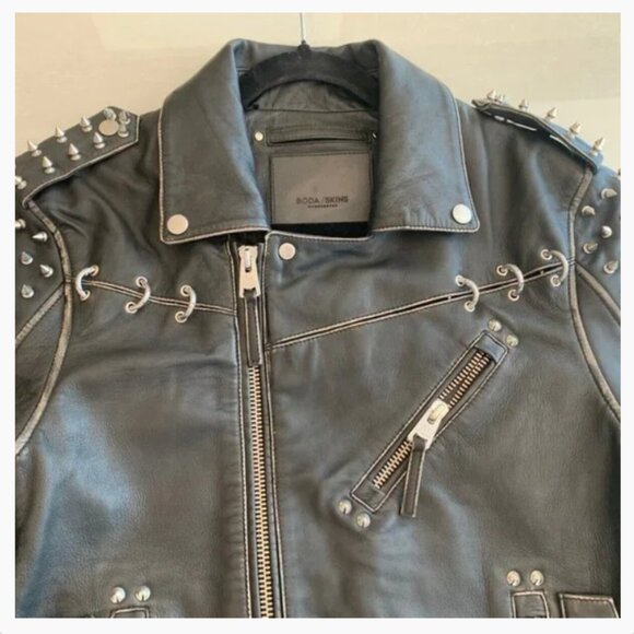 Boda Skins Studded Spike Black Leather Jacket for Miracle Workers TBS - sz XL - Picture 6 of 6
